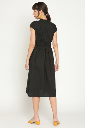 Drop shoulder elasticated waist midi dress