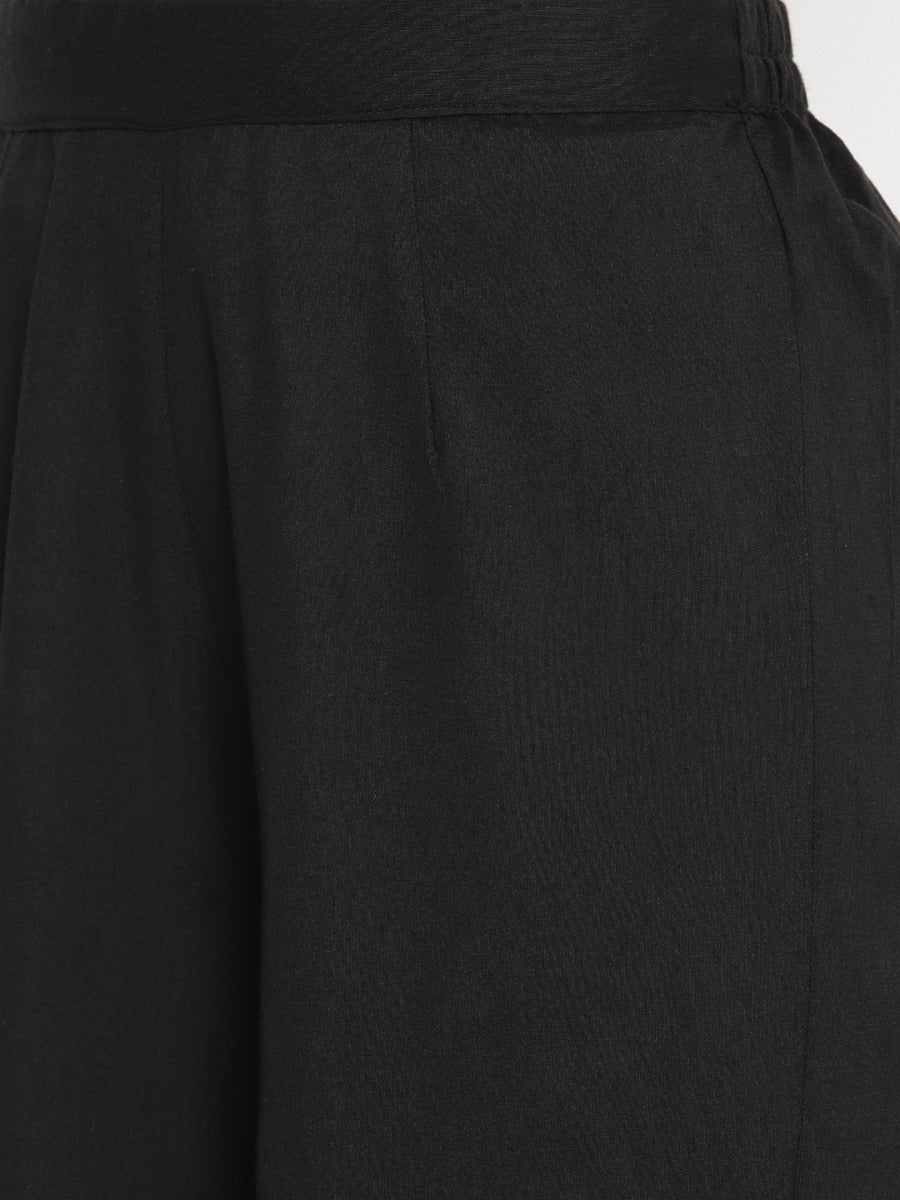 Cotton zari baswada jacket with Cotton silk slip and straight pants Black
