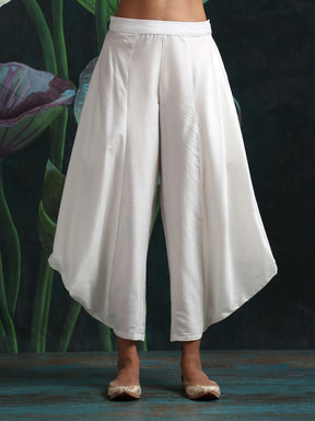 Abhishti cotton silk flared dhoti pants White