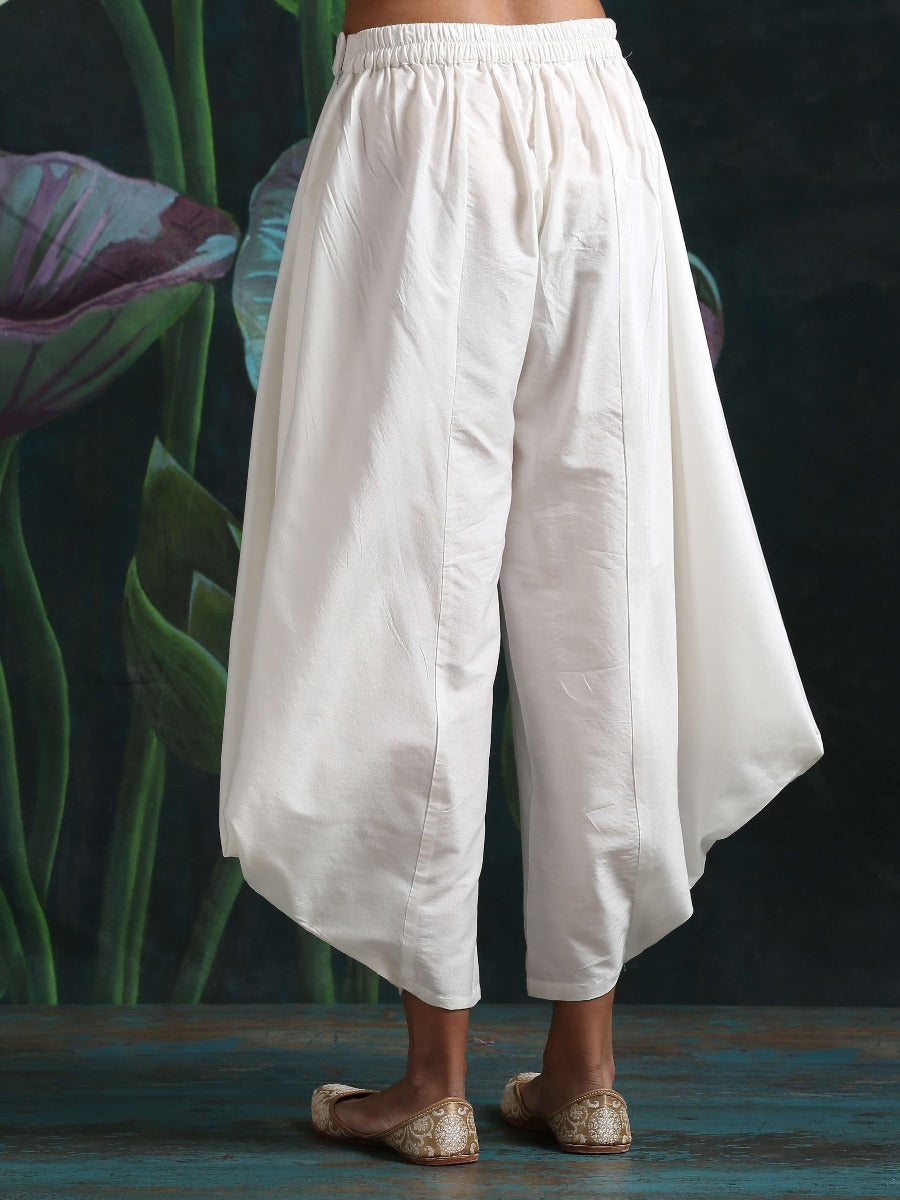 Abhishti cotton silk flared dhoti pants White