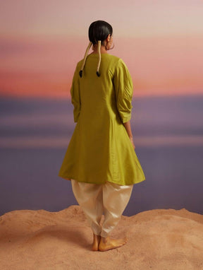 Macaw Green Banarasi Short Flared Kurta