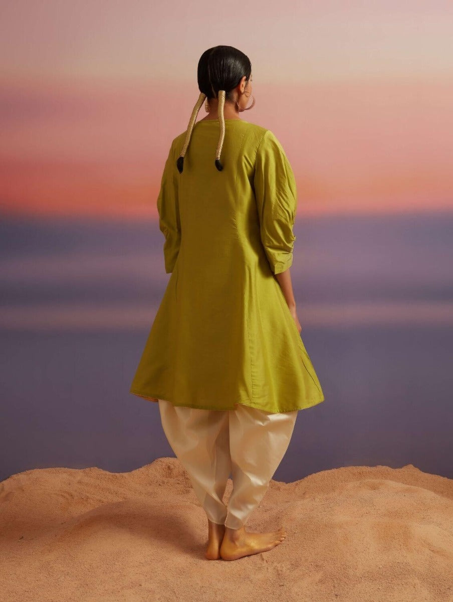 Macaw Green Banarasi Short Flared Kurta