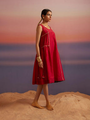 Coral Red Flared Dress