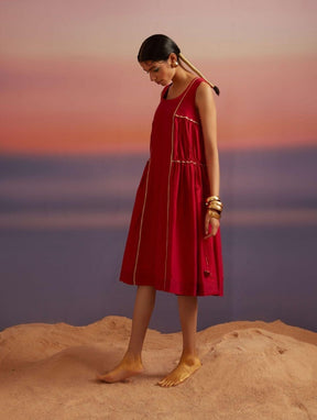 Coral Red Flared Dress