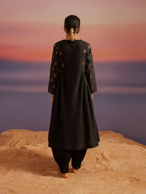Coral Black Banarasi Kurta With Afghani Pants