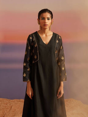 Coral Black Banarasi Kurta With Afghani Pants