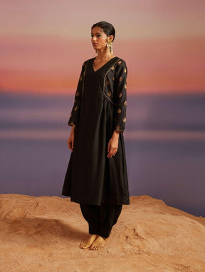 Coral Black Banarasi Kurta With Afghani Pants