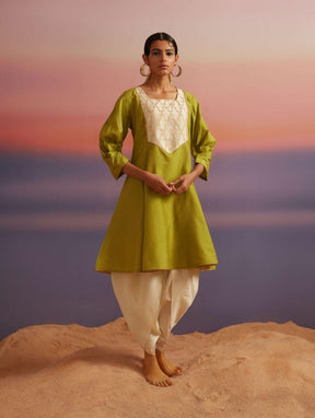 Macaw Green Banarasi Short Flared Kurta