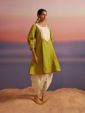 Macaw Green Banarasi Short Flared Kurta