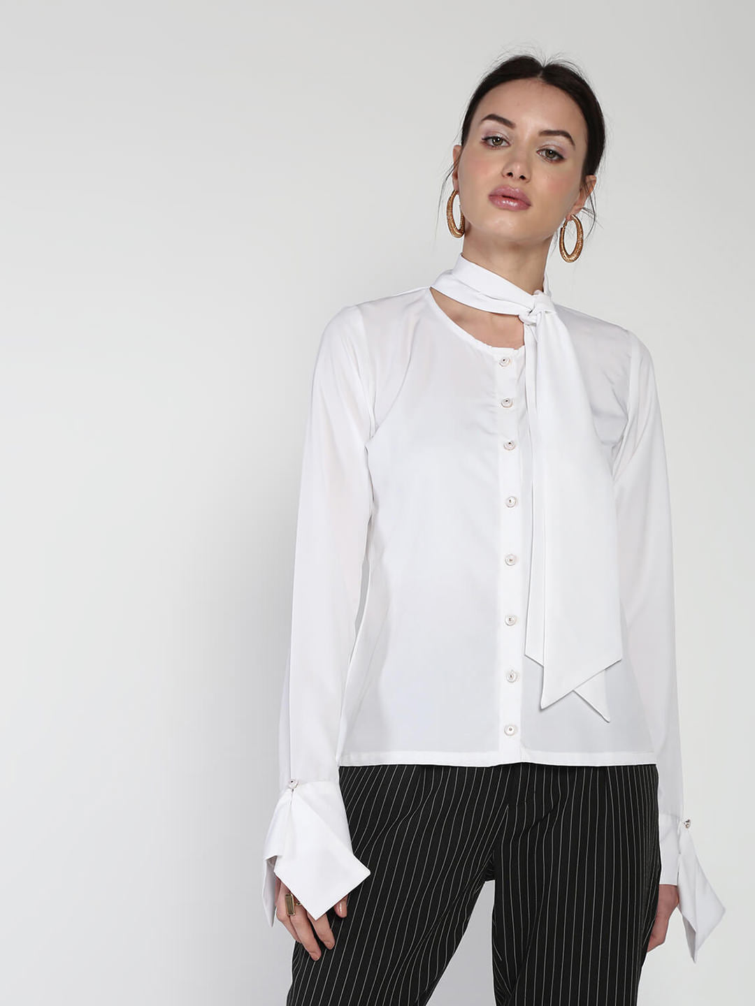 Scarfed collar Button detailed Top