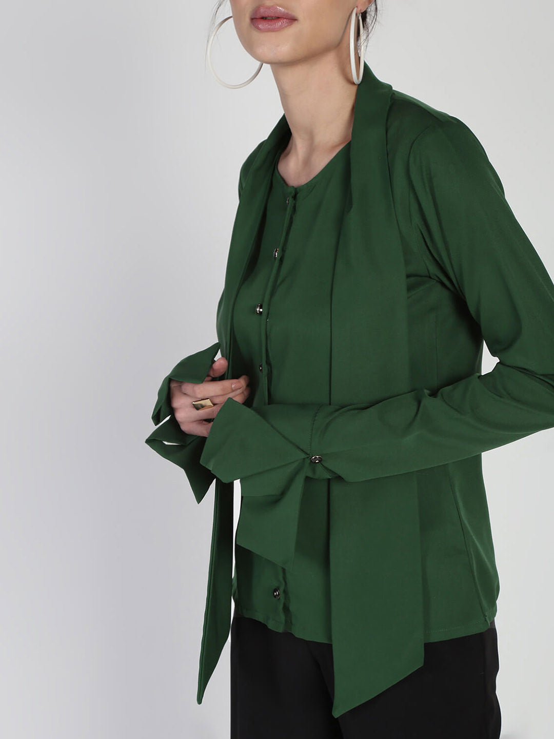 Scarfed collar Button detailed Top