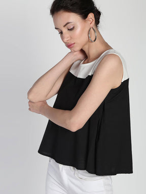 Color blocked Cotton Linen boxy Pleated top