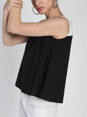 Color blocked Cotton Linen boxy Pleated top