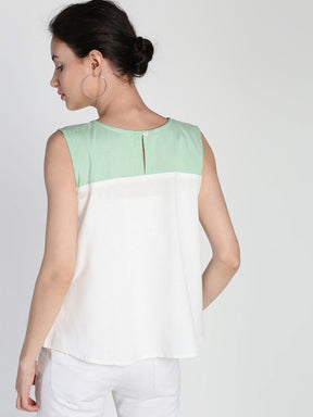 Color blocked Cotton Linen boxy Pleated top
