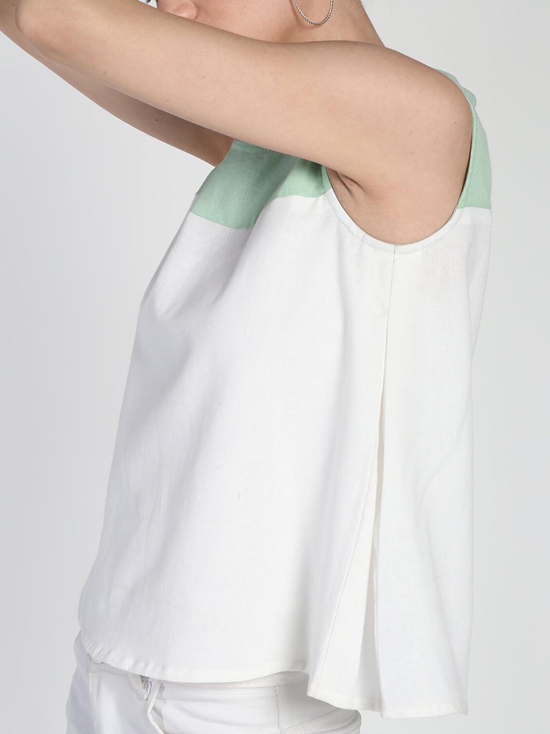 Color blocked Cotton Linen boxy Pleated top