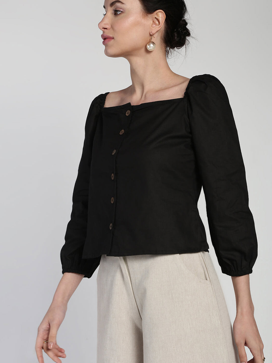 Square neck Peasant Cotton linen top