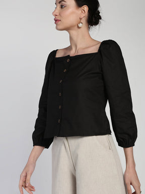 Square neck Peasant Cotton linen top