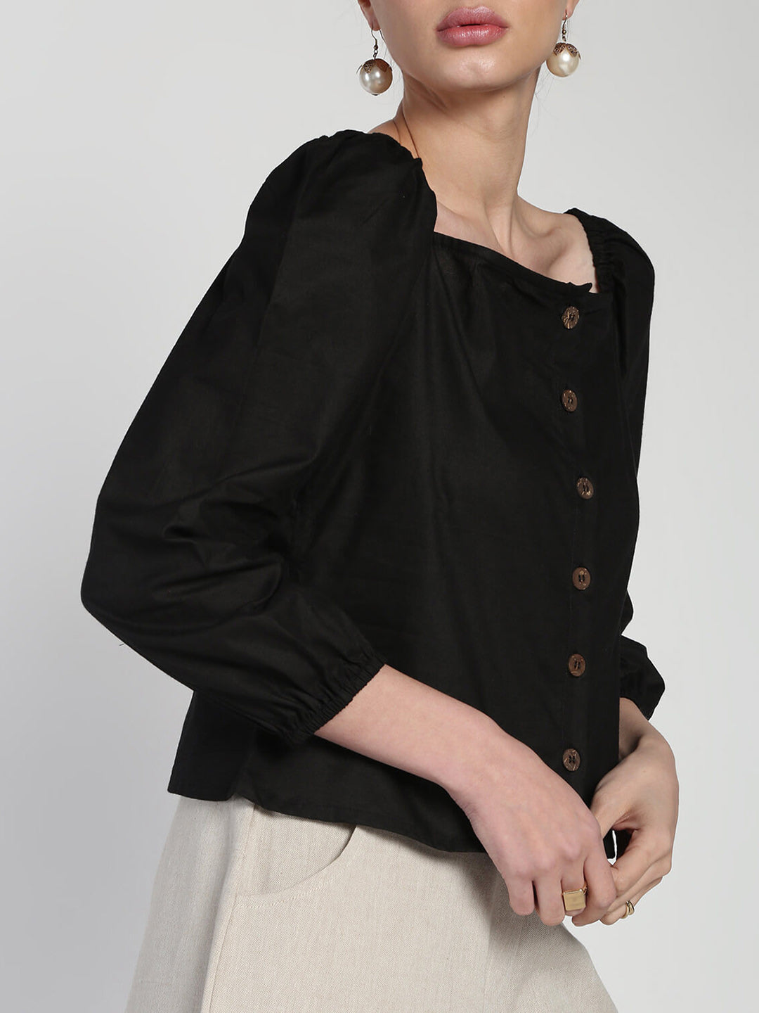 Square neck Peasant Cotton linen top
