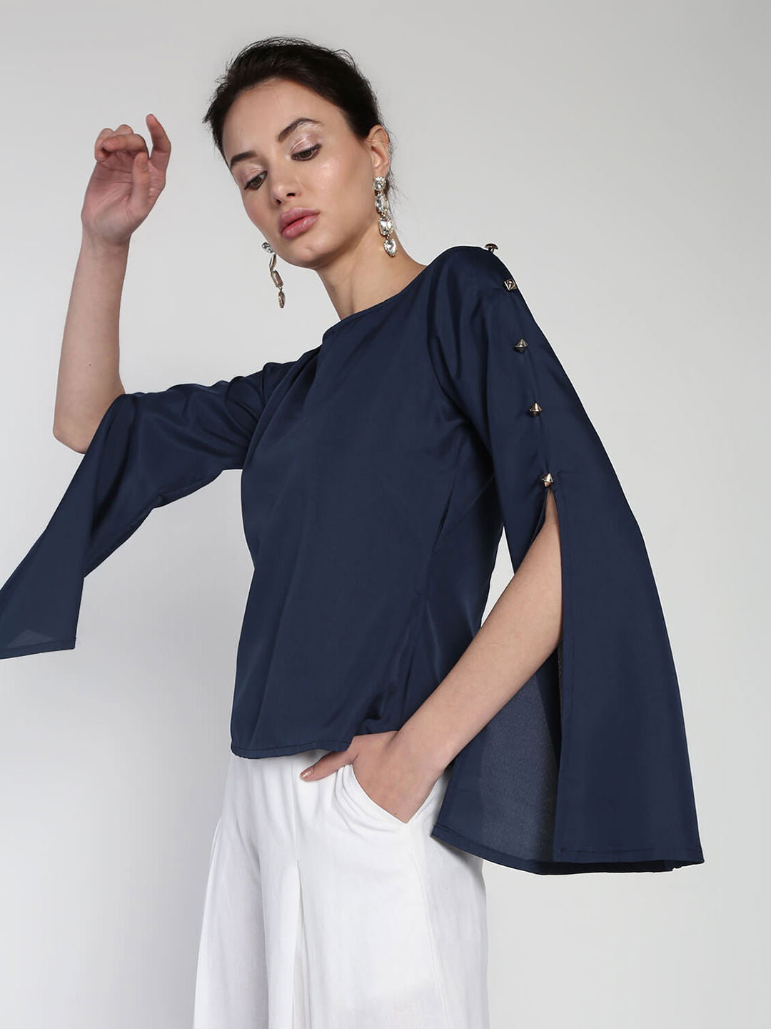 Stud buttoned detail partywear top