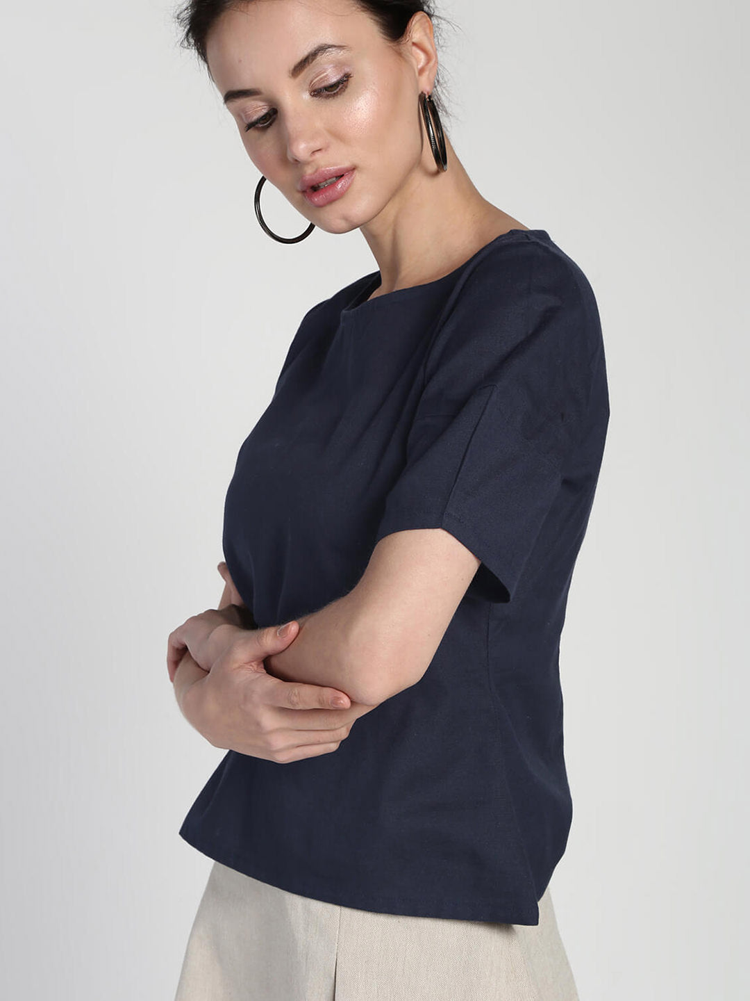 Geometric structured comfort cotton linen top
