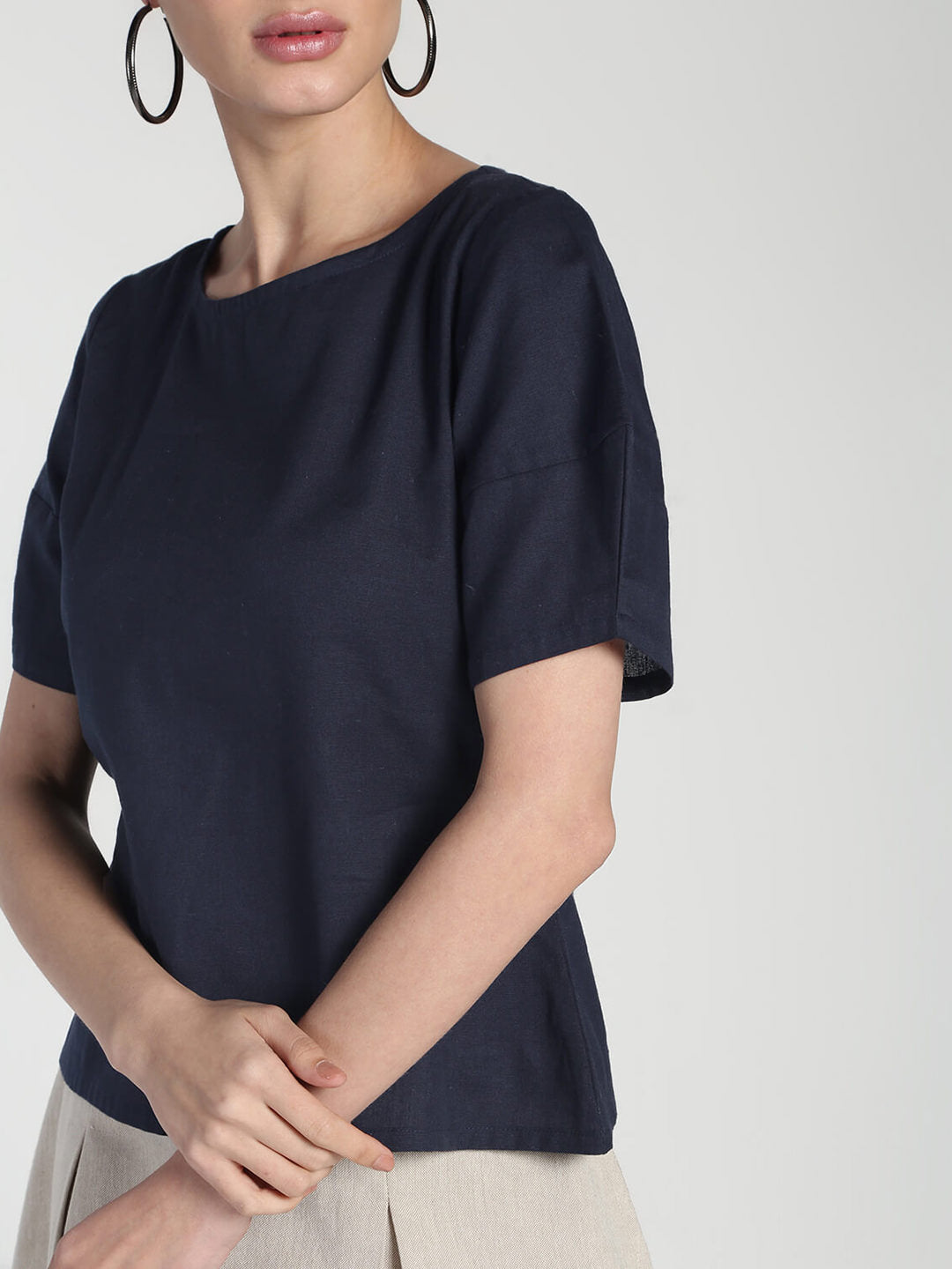 Geometric structured comfort cotton linen top