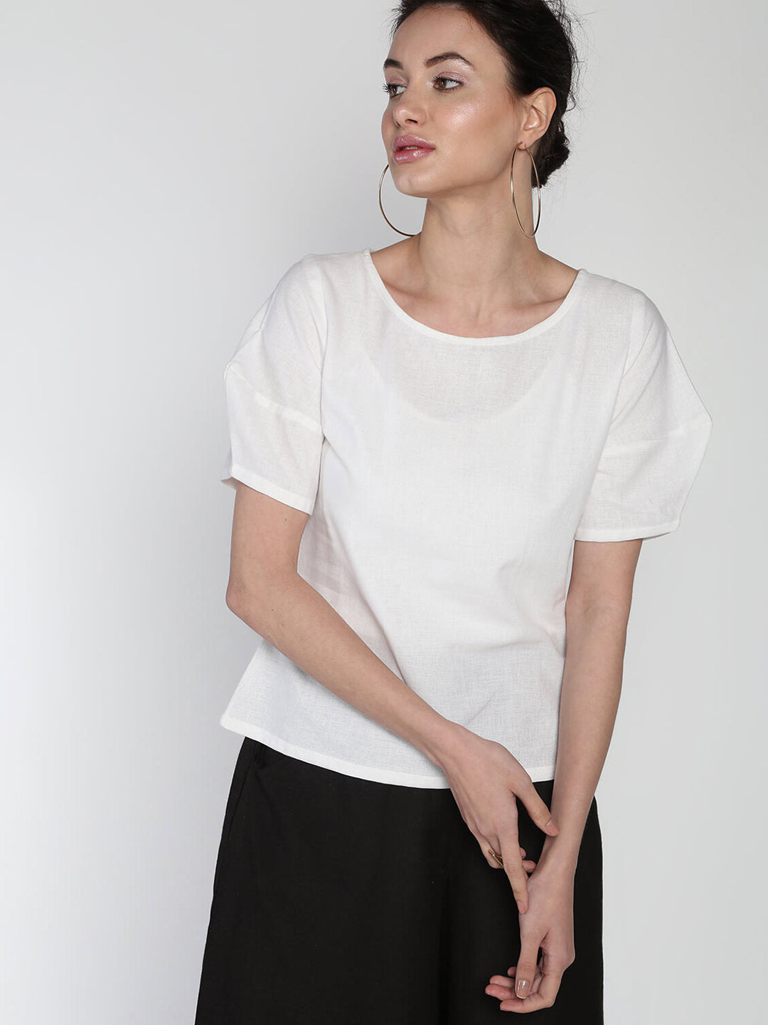 Geometric structured comfort cotton linen top