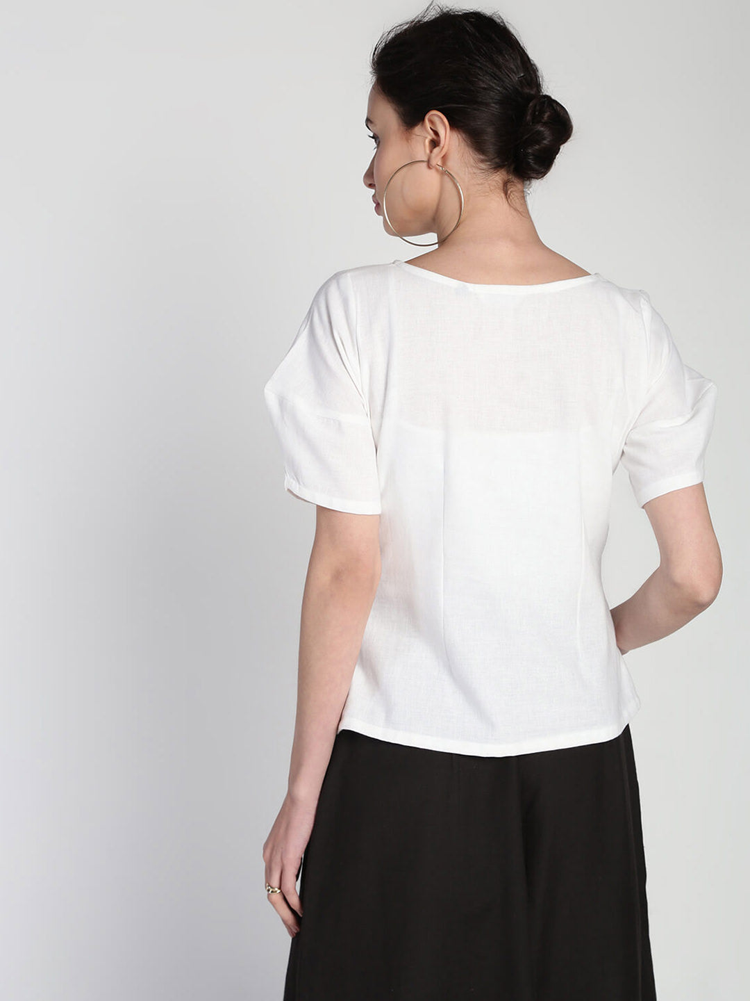 Geometric structured comfort cotton linen top