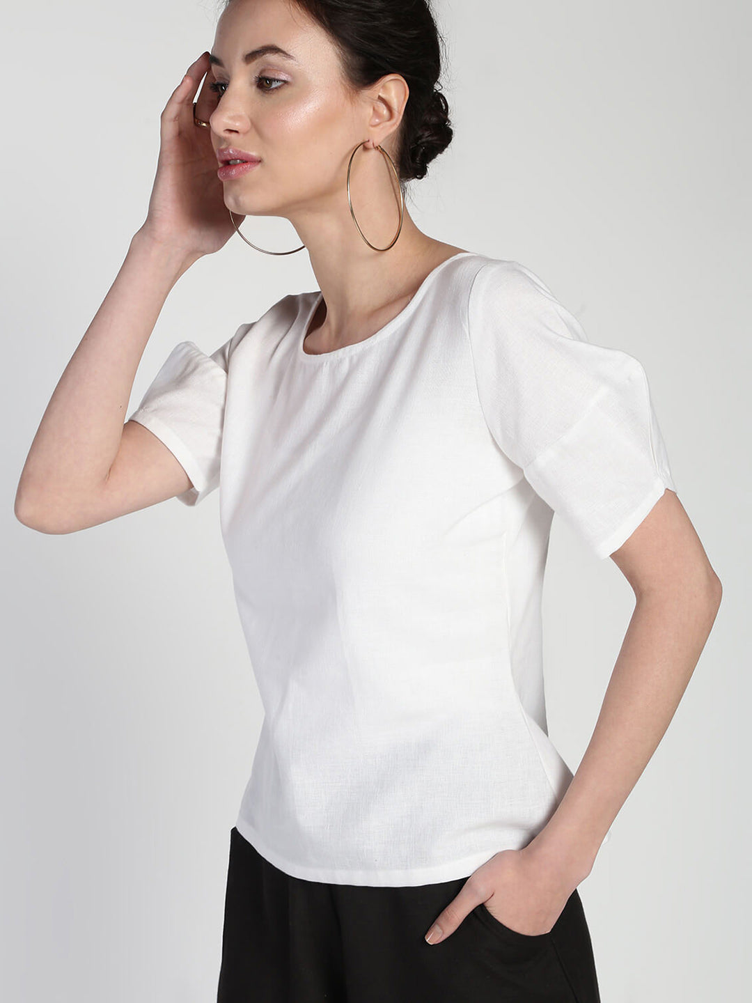 Geometric structured comfort cotton linen top