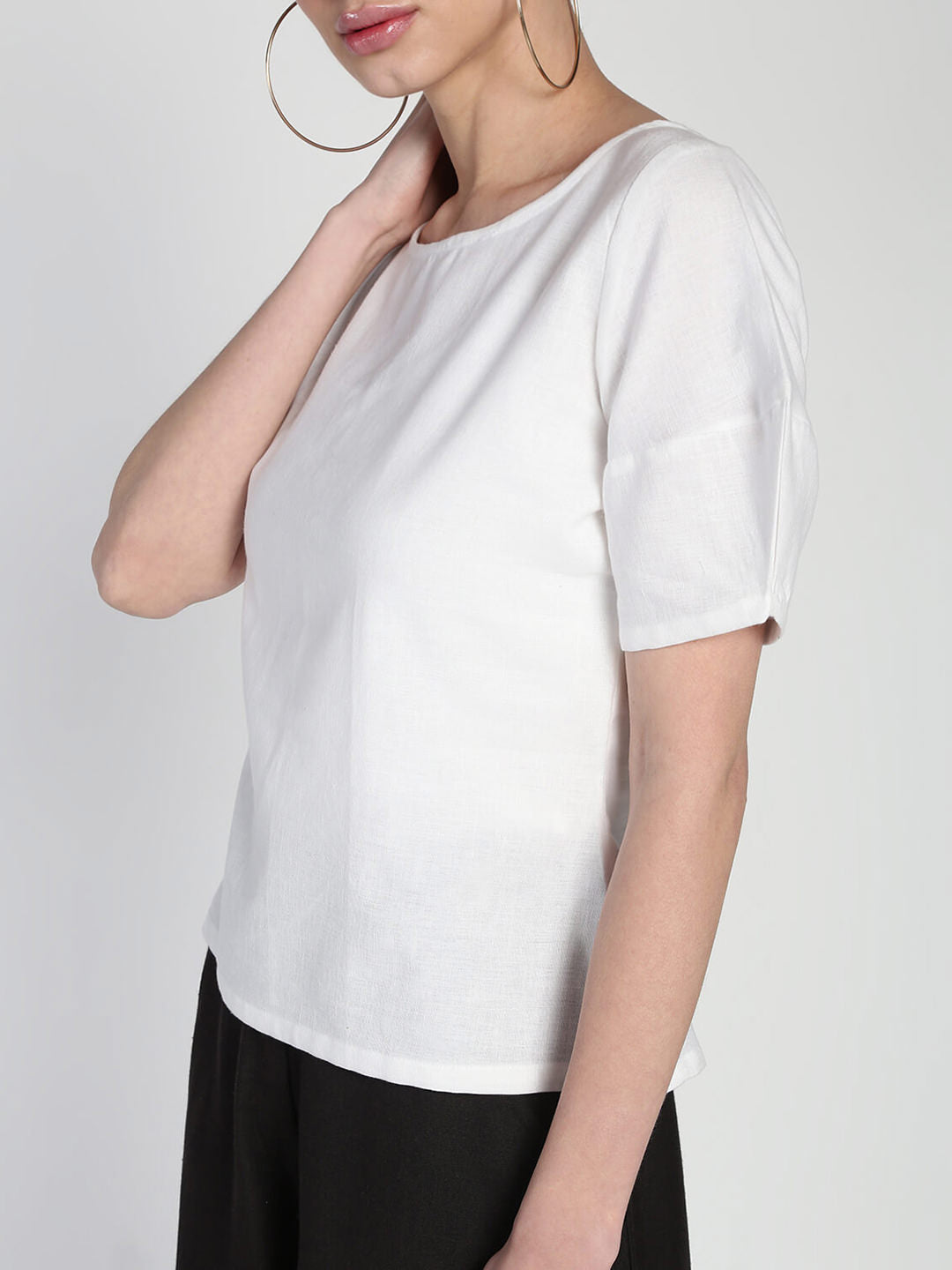 Geometric structured comfort cotton linen top