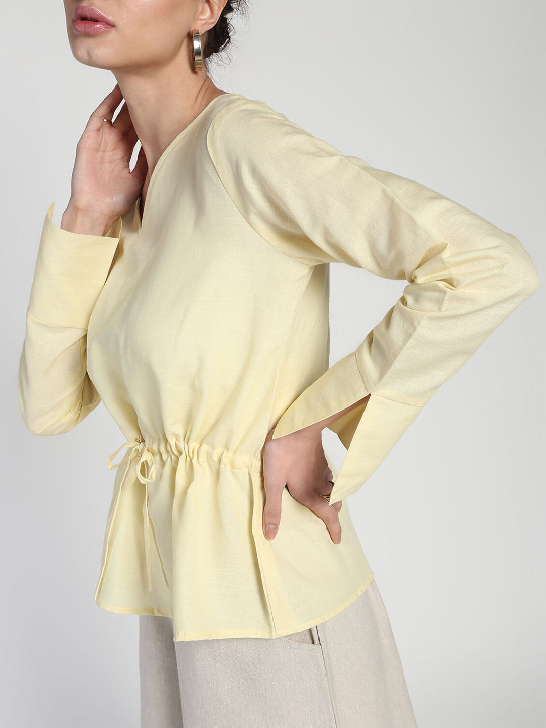 Drawstring waist cotton linen comfort top