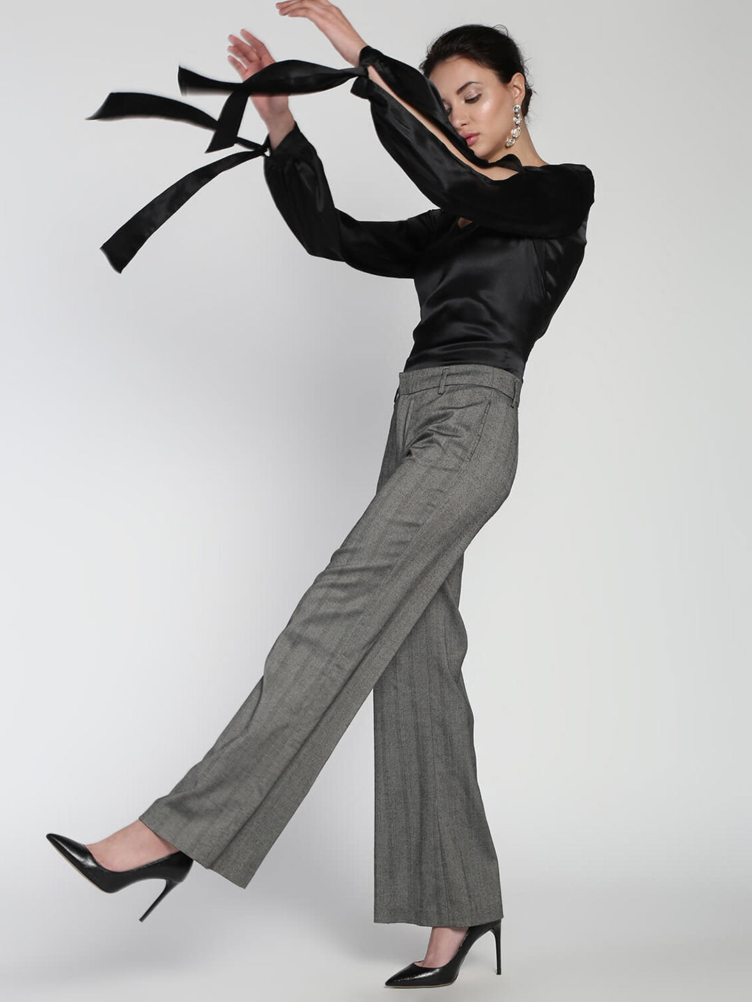 Tie-up slit sleeves satin top