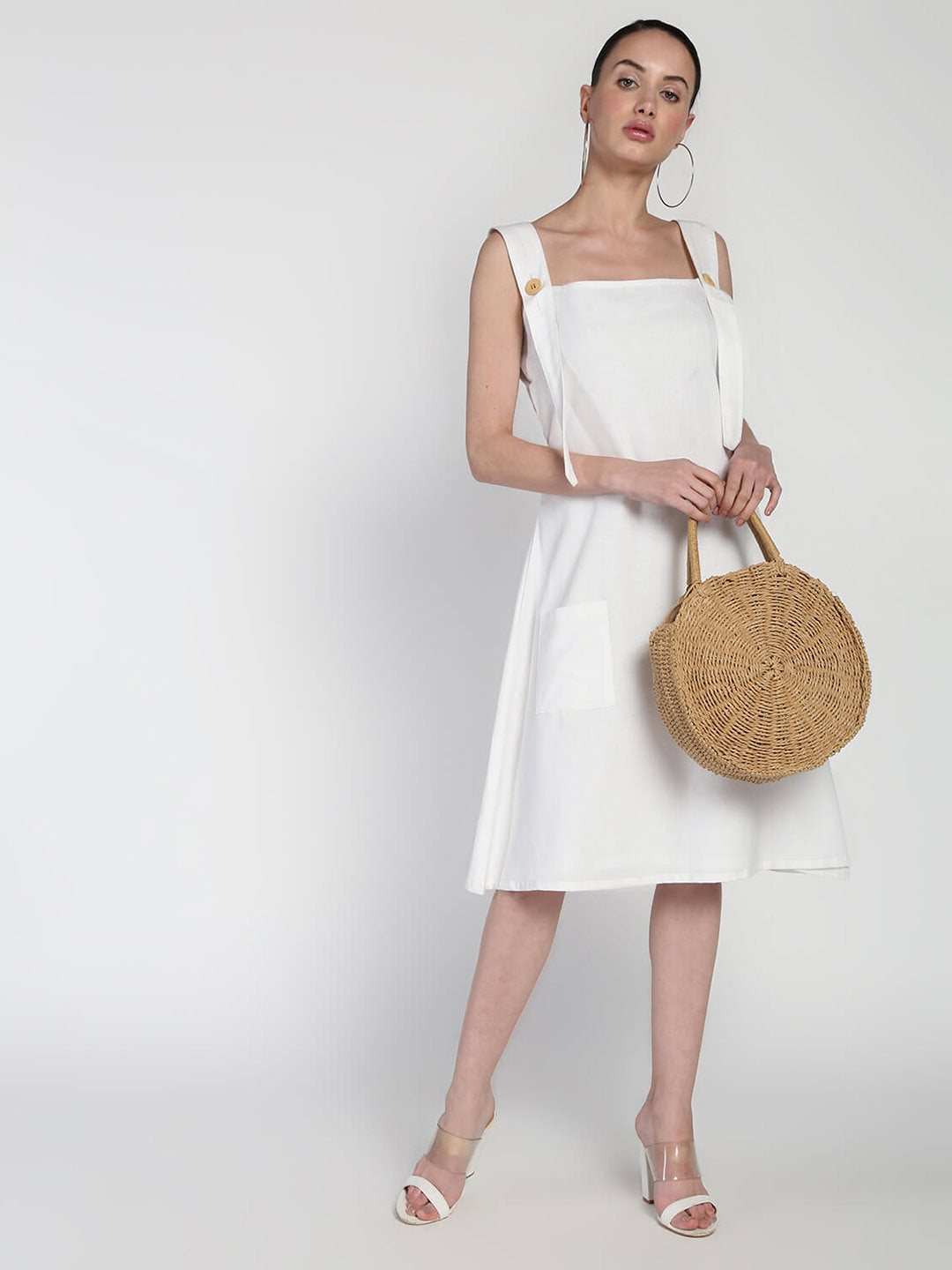 Cotton linen dungaree dress