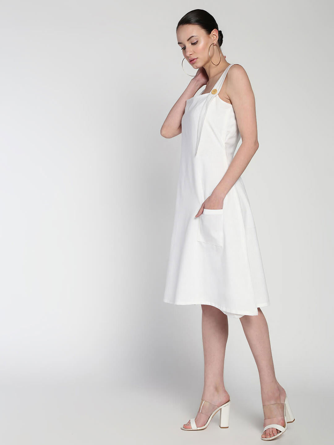 Cotton linen dungaree dress