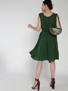 Belted waist Polycrepe dress