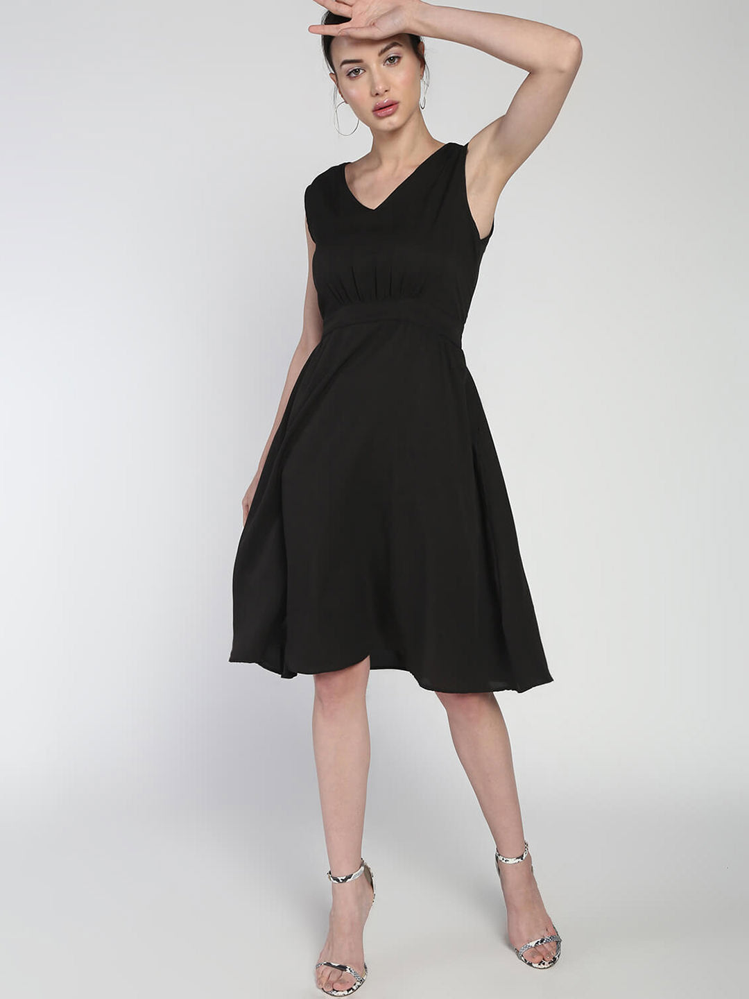 Belted waist Polycrepe dress