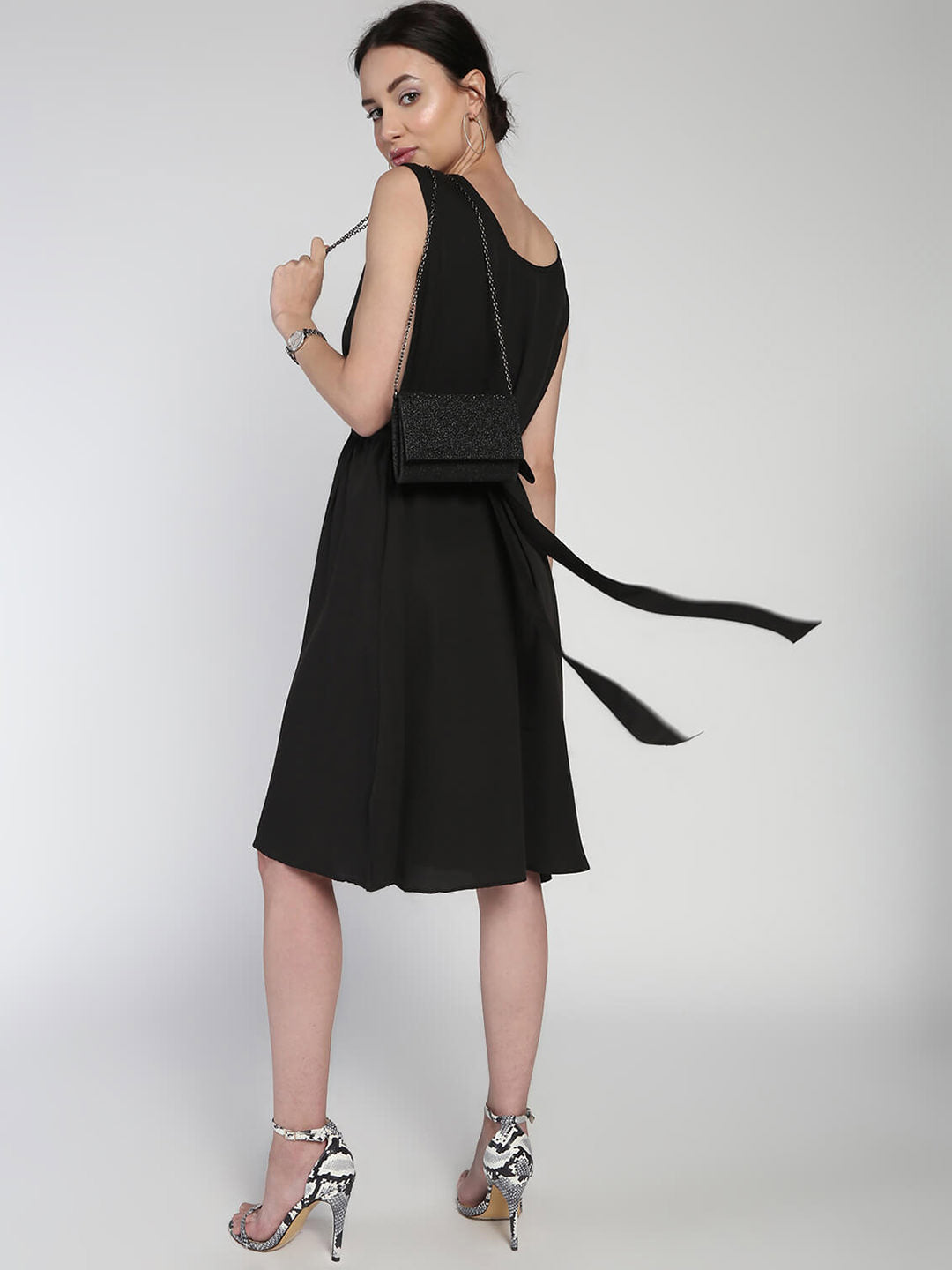 Belted waist Polycrepe dress