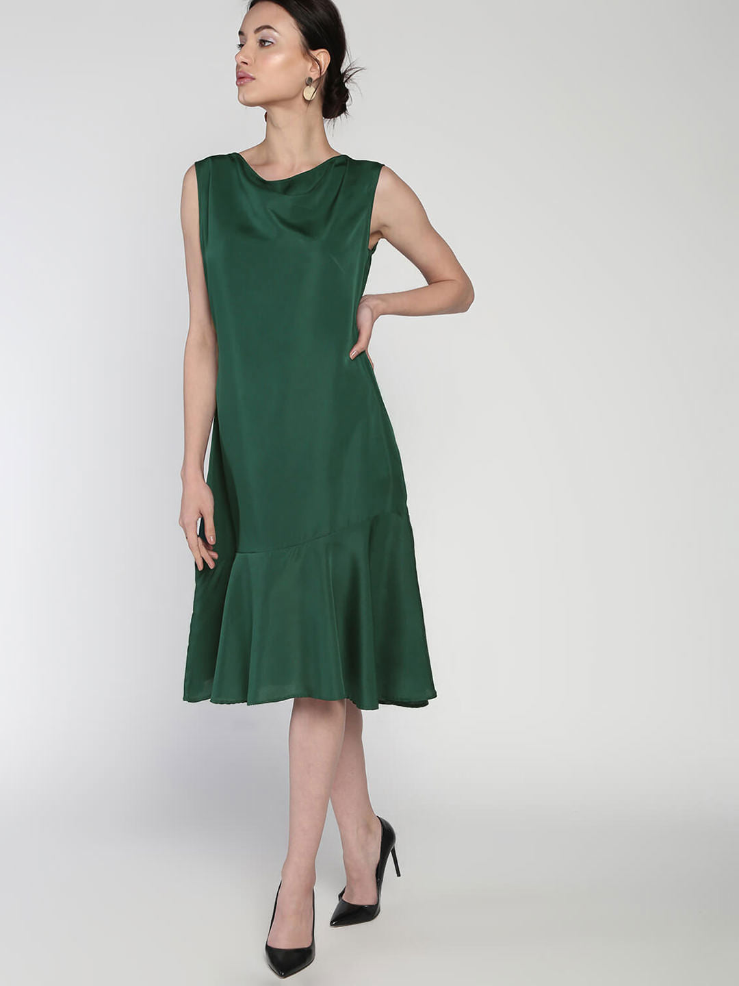 Cowl neck Pephem Crepe Dress