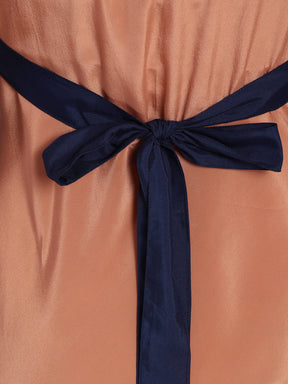 Waist detailed colorblocked crepe dress