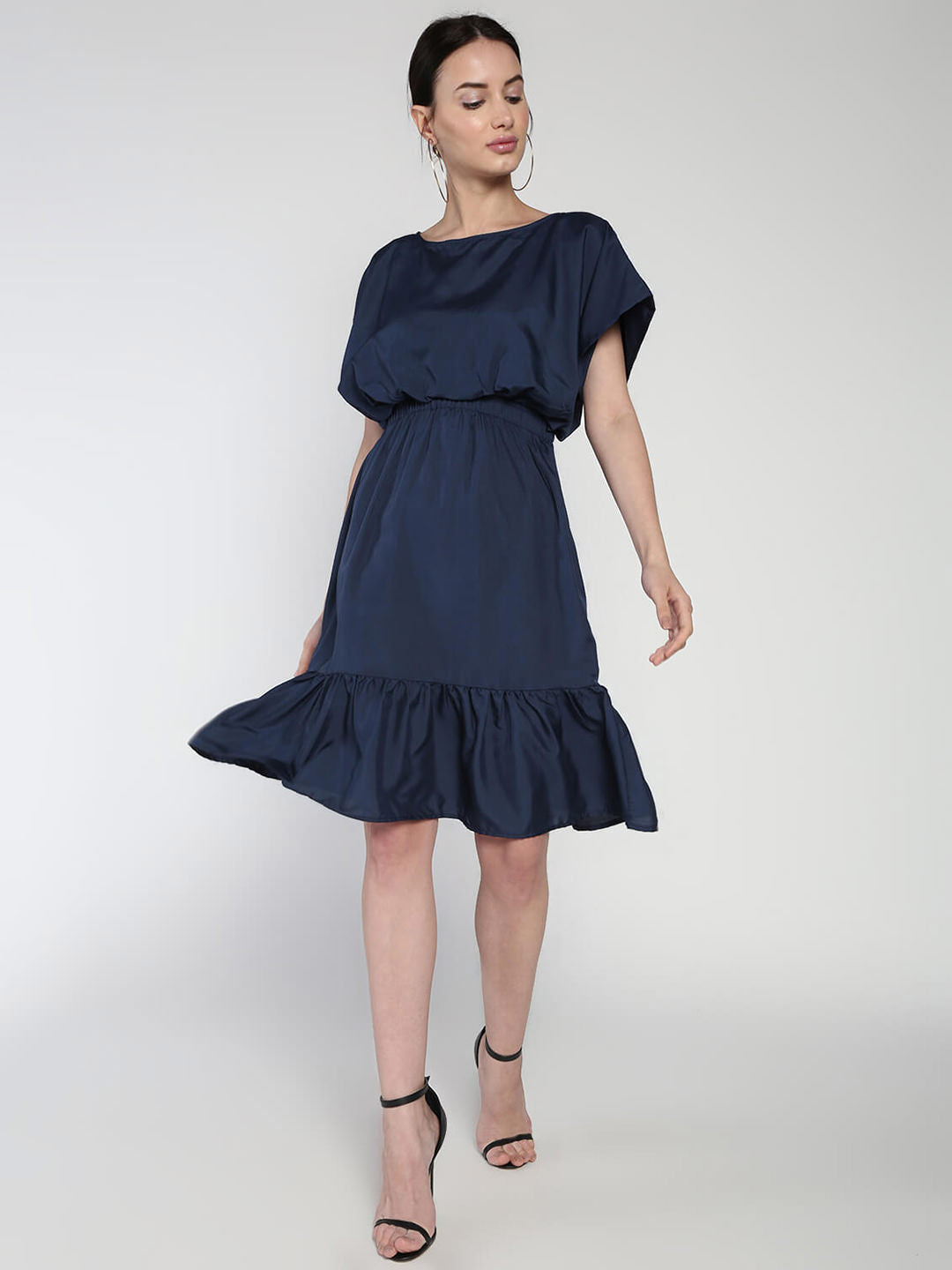 Elasticated waist comfort crepe tiered hem dress