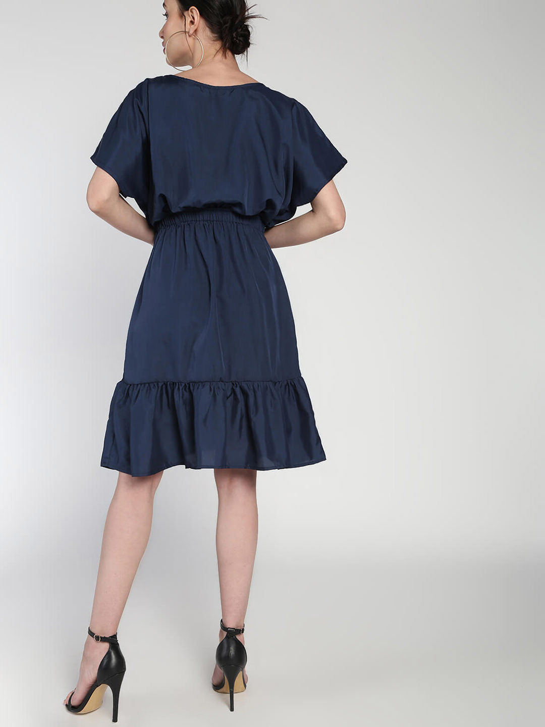 Elasticated waist comfort crepe tiered hem dress