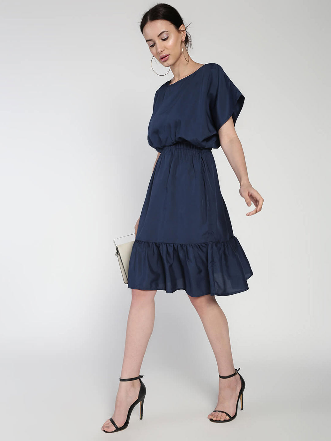 Elasticated waist comfort crepe tiered hem dress
