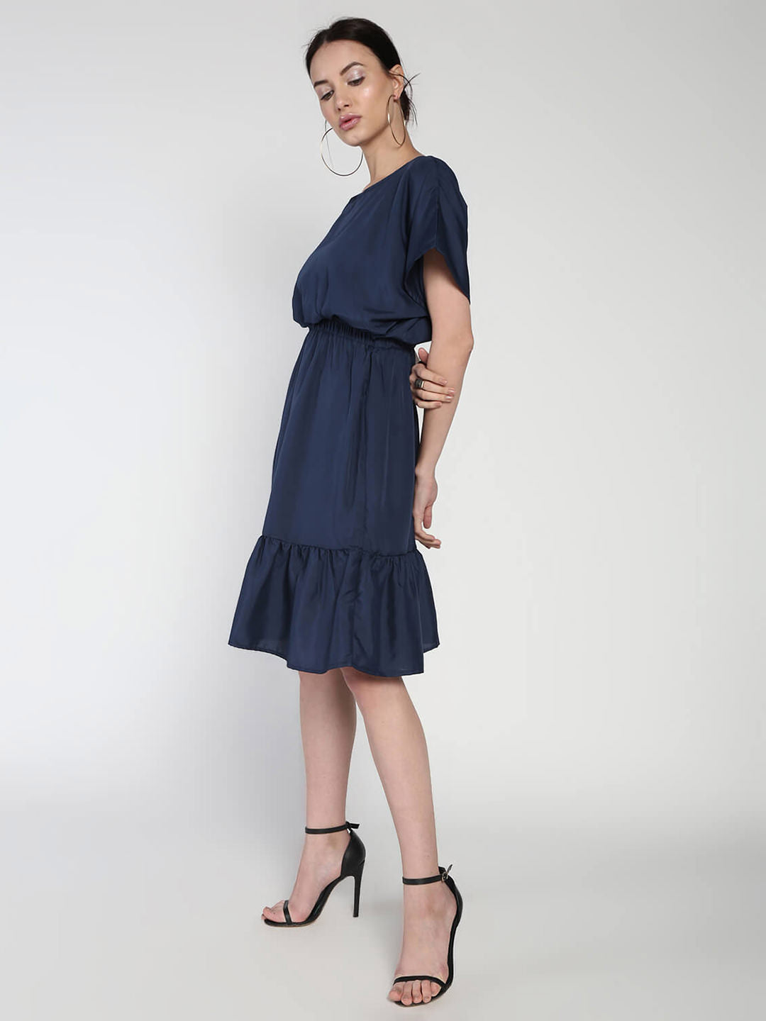 Elasticated waist comfort crepe tiered hem dress