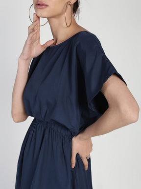 Elasticated waist comfort crepe tiered hem dress