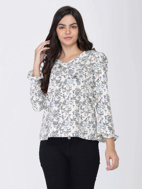 Dohyenne Floral Print Ruffle Top