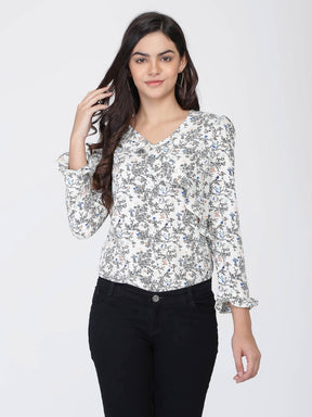 Dohyenne Floral Print Ruffle Top