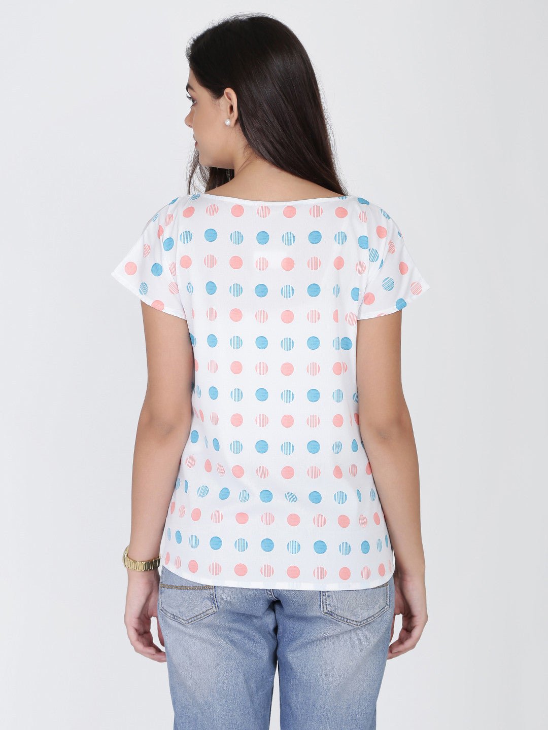 Dohyenne Drop Shoulder Polka Print Top