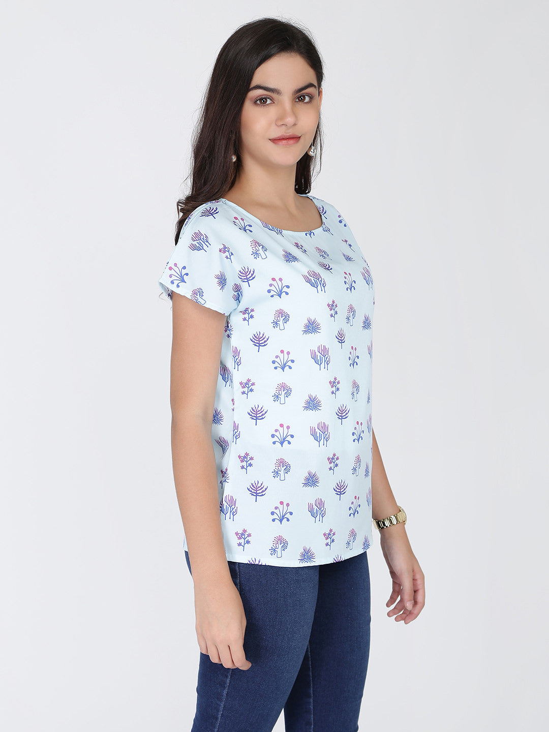 Dohyenne Drop Shoulder Tropical Print Top