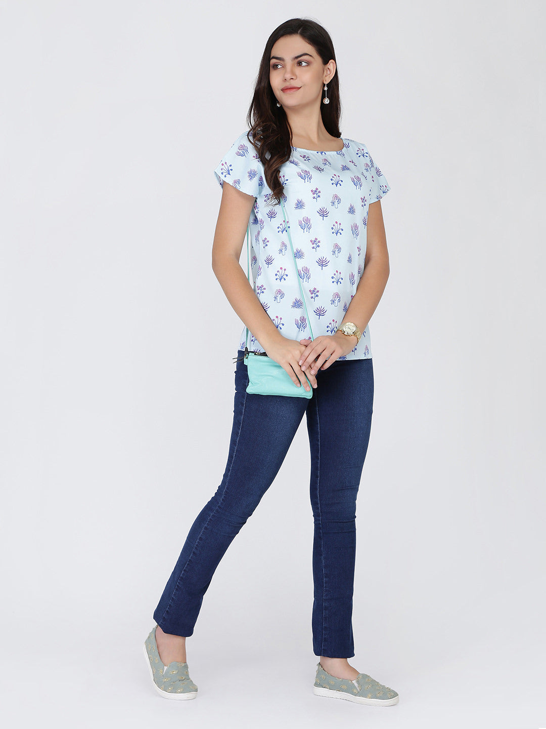 Dohyenne Drop Shoulder Tropical Print Top