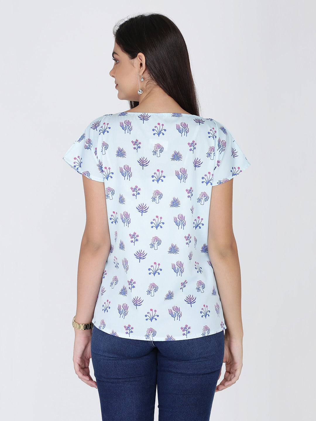 Dohyenne Drop Shoulder Tropical Print Top