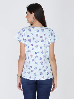 Dohyenne Drop Shoulder Tropical Print Top
